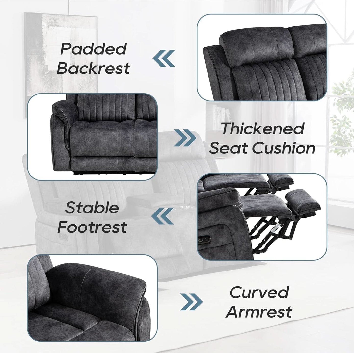 Grey Power Reclining Sofa With Zero Gravity USB Ports