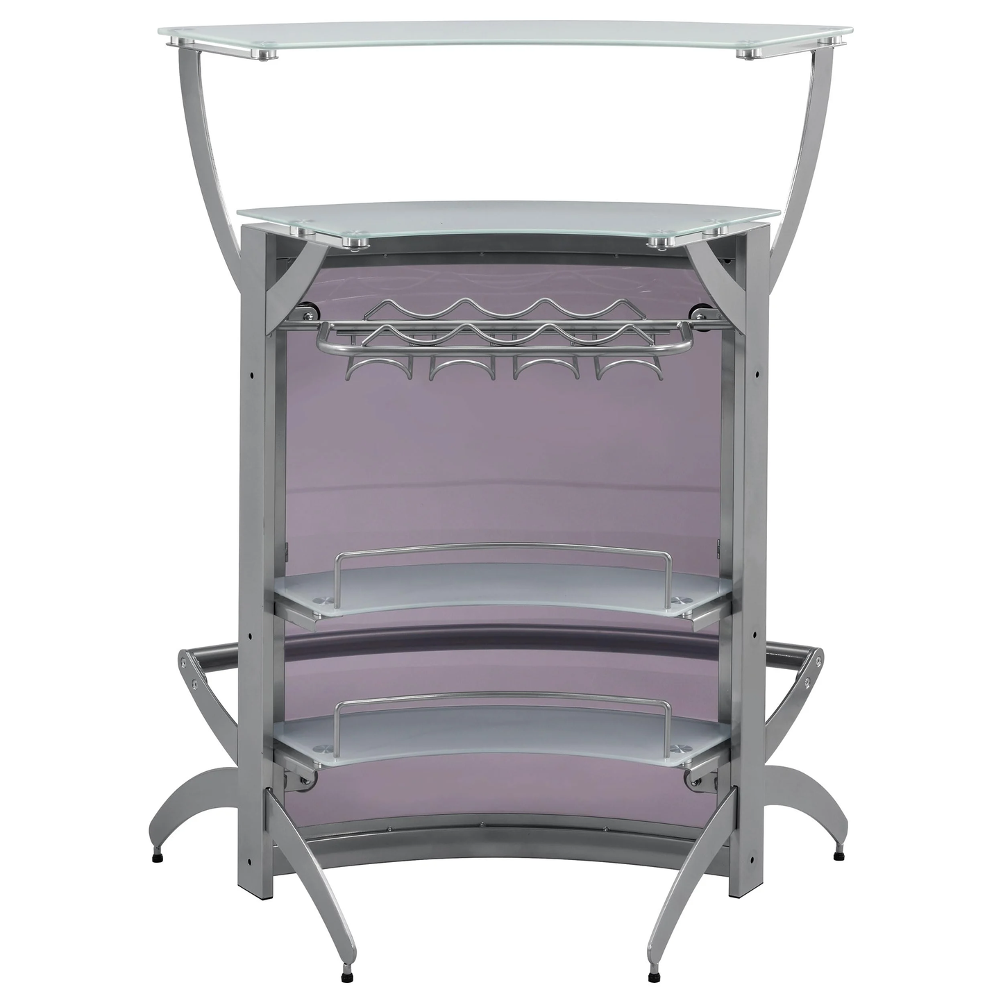 Contemporary Metal Glass Top Home Bar Unit in Silver
