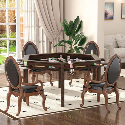Wood Poker Table Convertible Gaming/Dining Table for 4-6 People with Removable Top, 6-Cup Holders
