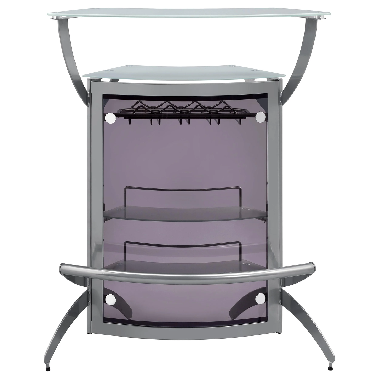 Contemporary Metal Glass Top Home Bar Unit in Silver