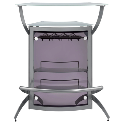 Contemporary Metal Glass Top Home Bar Unit in Silver