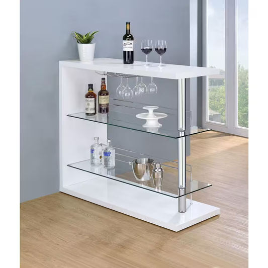 Prescott White High Gloss Wood and Metal Home Bar Table