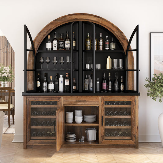 Marfa Two Tone Arched Bar Cabinet with Glass Doors