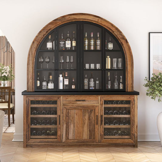 Marfa Two Tone Arched Bar Cabinet with Glass Doors