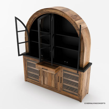 Marfa Two Tone Arched Bar Cabinet with Glass Doors