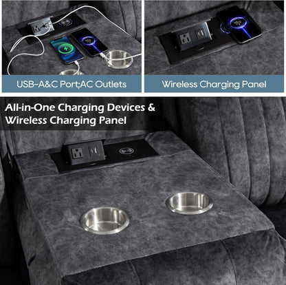 Zero Gravity Power Reclining Sofa Grey With USB Ports