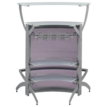 Contemporary Metal Glass Top Home Bar Unit in Silver