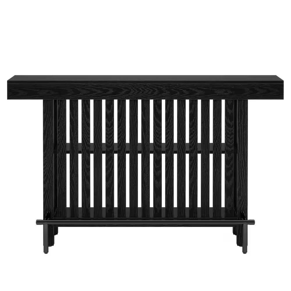 Adan 63 In. Home Black Wood Modern 2-Tier Bar Table Footrest Corner Mini Coffee Bar Cabinet Bar Unit