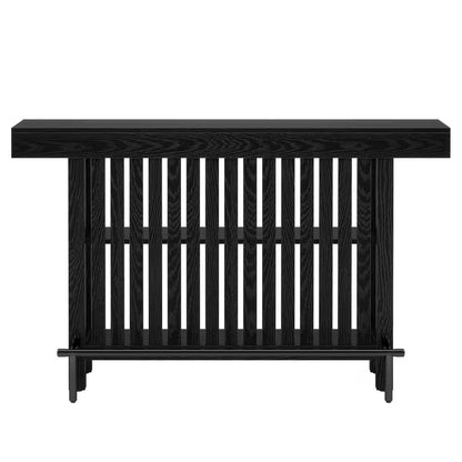 Adan 63 In. Home Black Wood Modern 2-Tier Bar Table Footrest Corner Mini Coffee Bar Cabinet Bar Unit