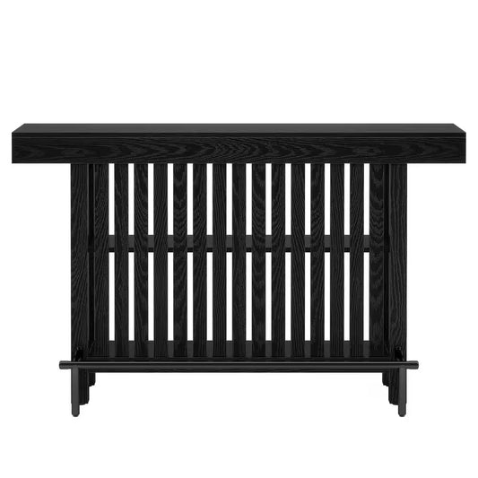 Adan 63 In. Home Black Wood Modern 2-Tier Bar Table Footrest Corner Mini Coffee Bar Cabinet Bar Unit