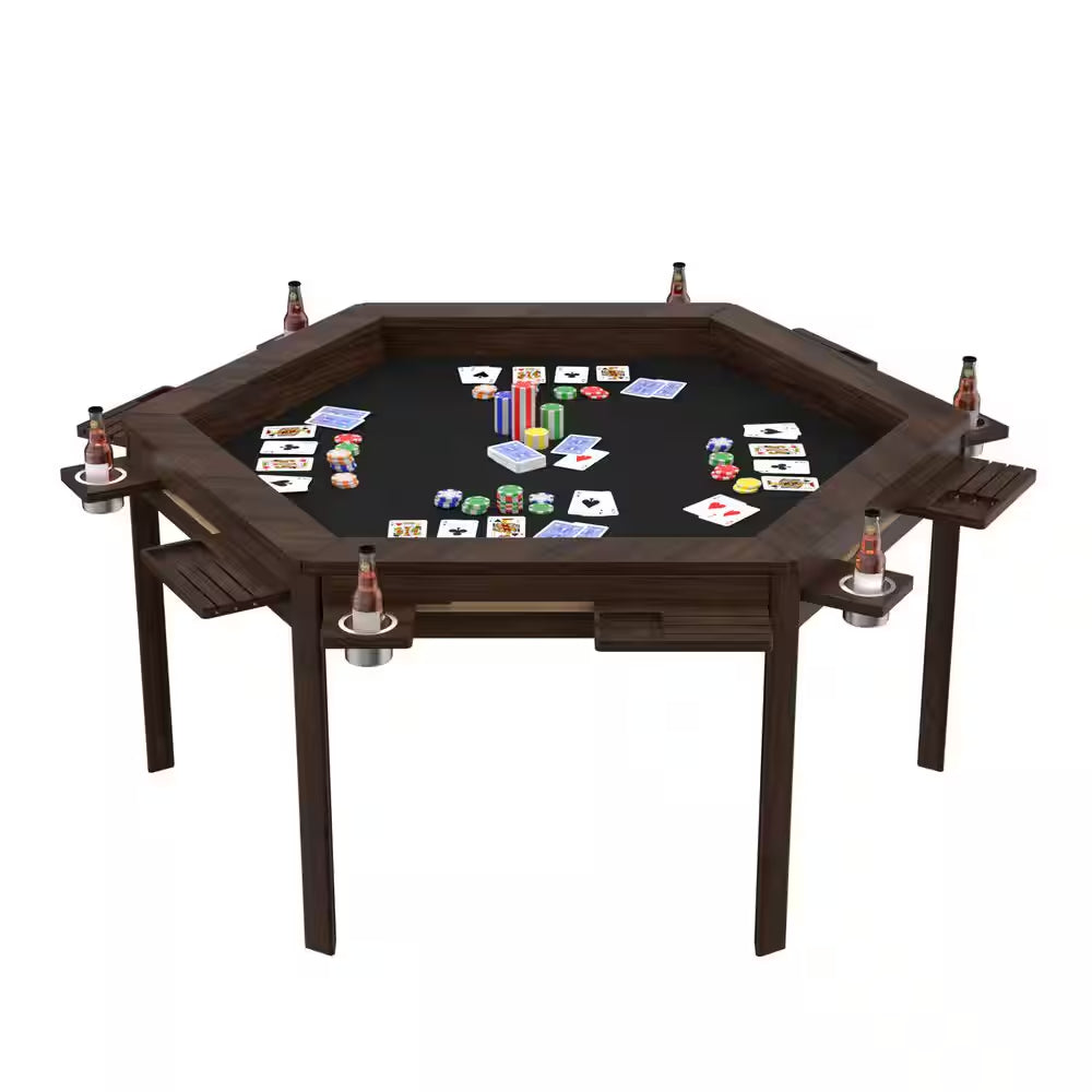 Wood Poker Table Convertible Gaming/Dining Table for 4-6 People with Removable Top, 6-Cup Holders