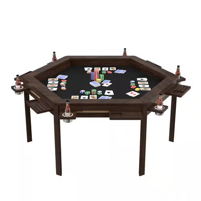Wood Poker Table Convertible Gaming/Dining Table for 4-6 People with Removable Top, 6-Cup Holders
