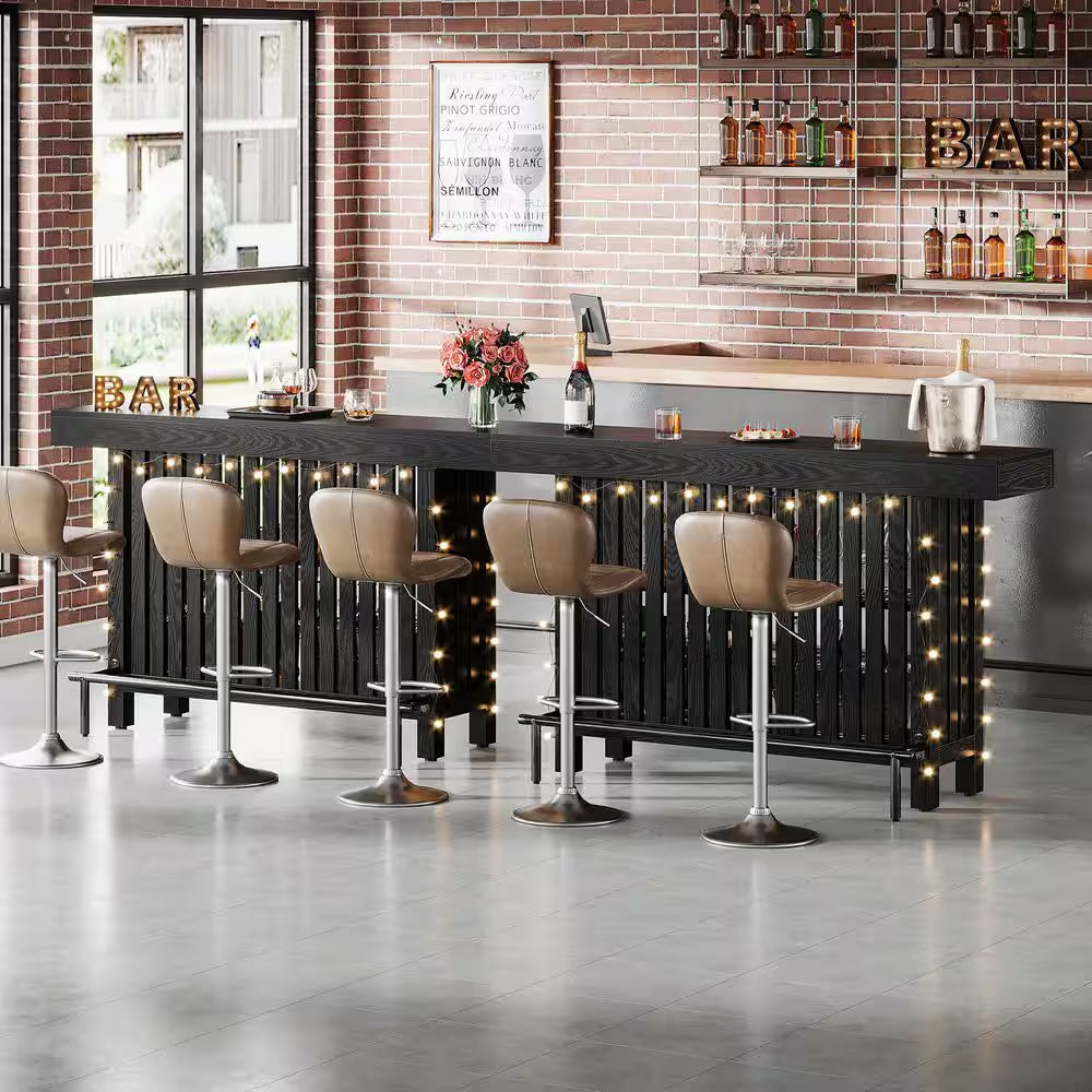 Adan 63 In. Home Black Wood Modern 2-Tier Bar Table Footrest Corner Mini Coffee Bar Cabinet Bar Unit