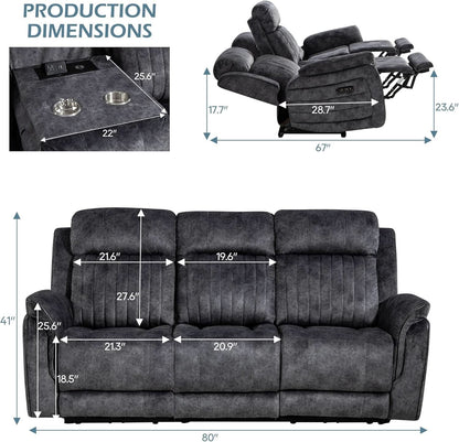 Zero Gravity Power Reclining Sofa Grey With USB Ports